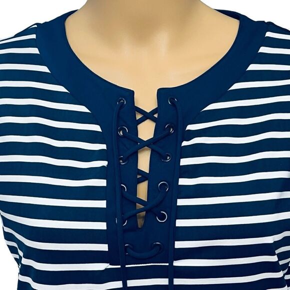 Lands’End Dress Resort Nautical Stripes Swim Cover Up Nylon/Spandex NWOT - Picture 3 of 12